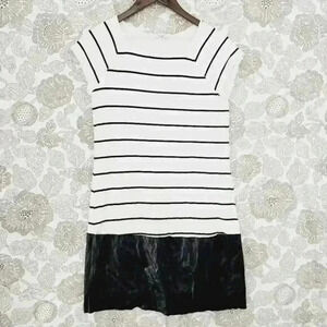 Anthropologie Bailey 44 Stripe Cap Sleeve Faux Leather Shift Dress L